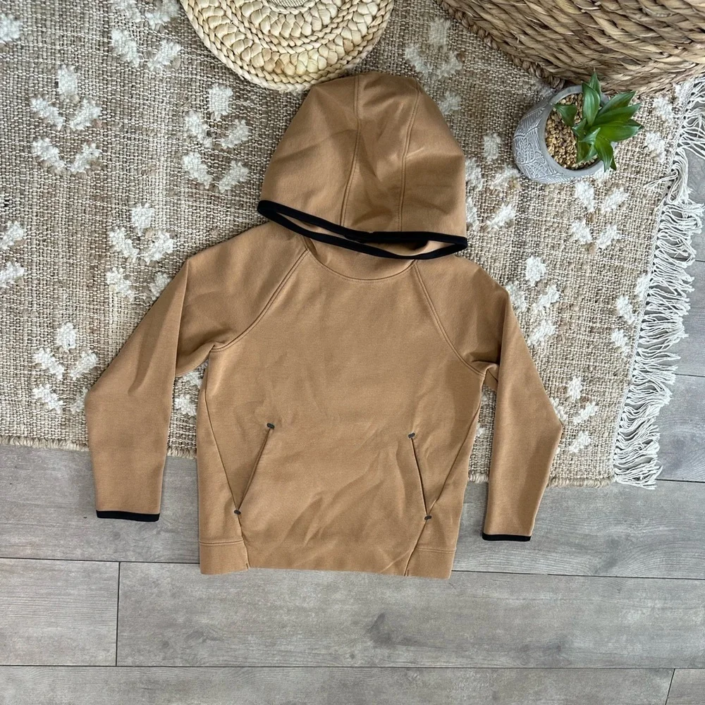 Old Navy Boy’s Active Dynamic Fleece Tan Hoodie Sweatshirt with Black Trim
